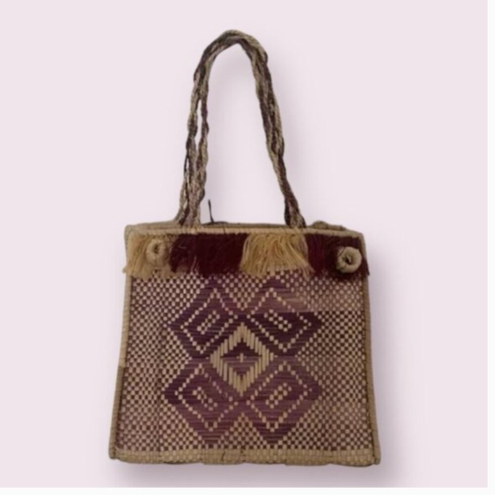 ⭐️ Wicker Fringe Tassel Aztec Print Hipster Hippie Picnic Chic Glam Purse Bag
